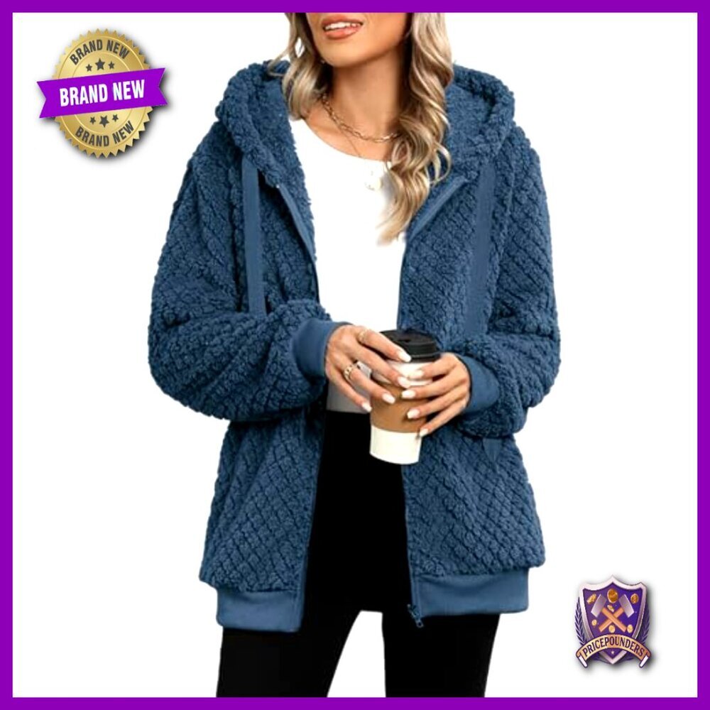 Oversized Sherpa Fleece Jacket Zip Up Hoodie Cozy Warm Fluffy Chic Women - Picture 5 of 6
